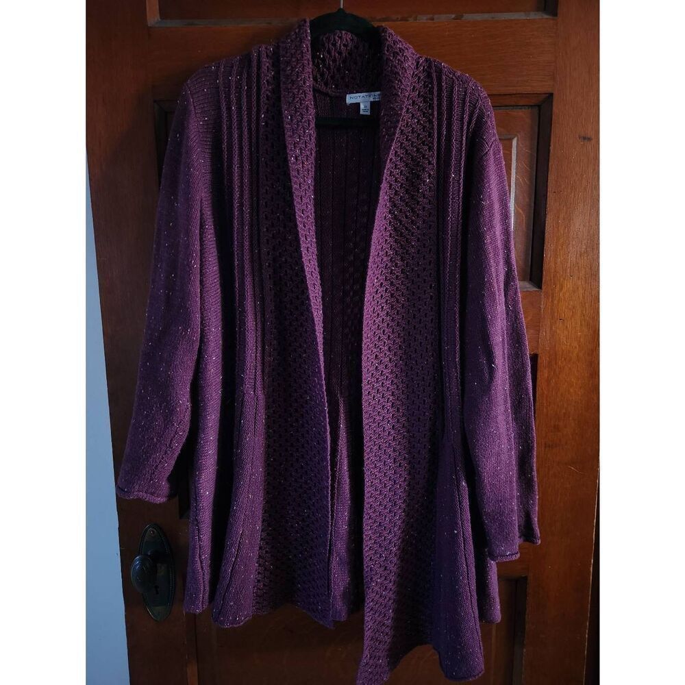 Notations Dark Ruby Purple Knit Longline Cardigan Sweater Size 2XL (R)